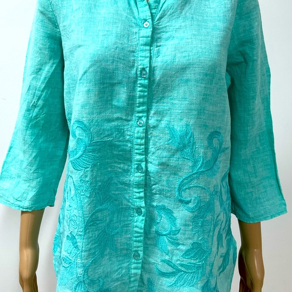 100% Linen Button Down Shirt Top 3/4 Sleeves - Picture 4 of 11